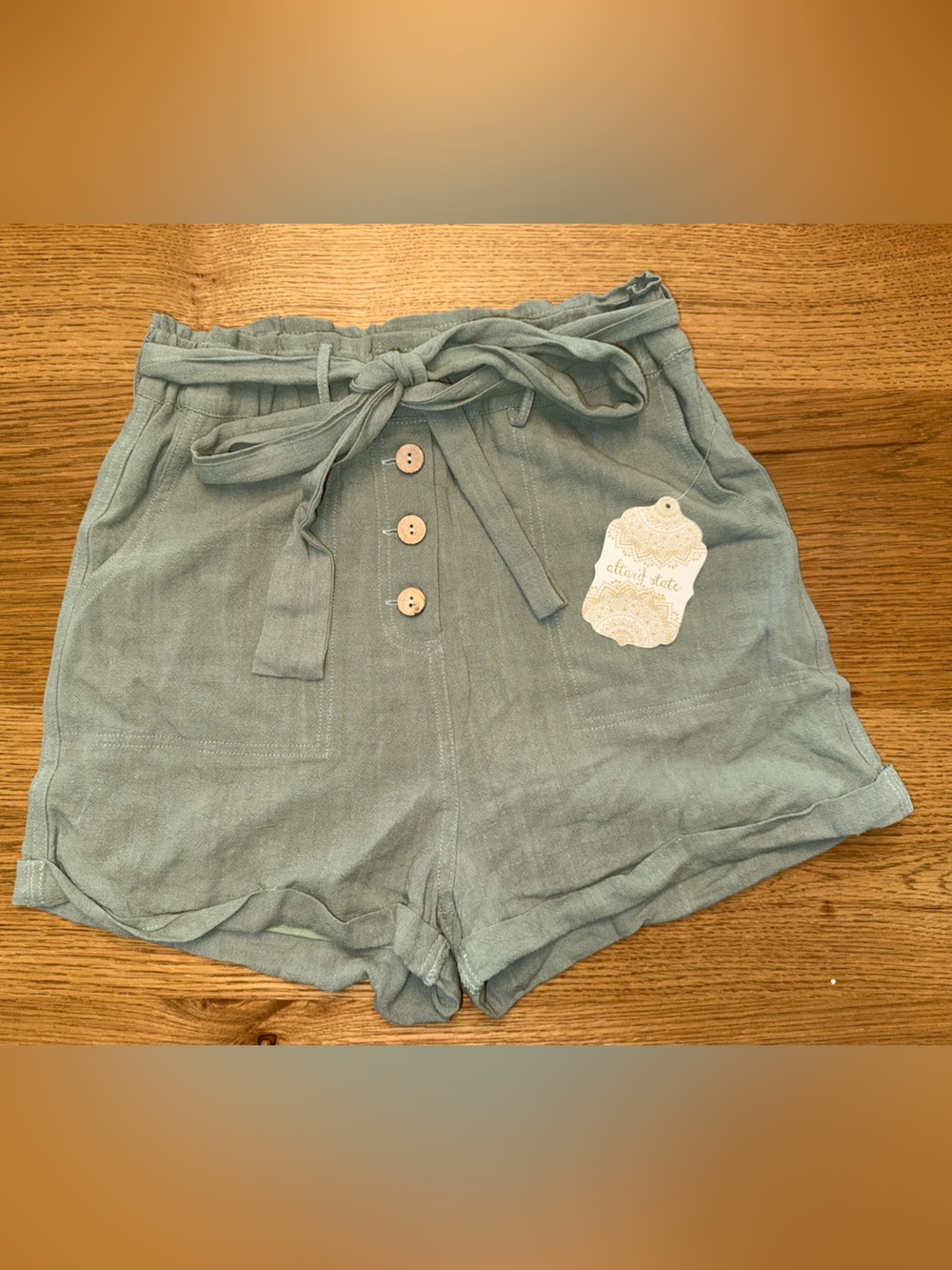 Altar'd State | Sage Green High-Waist Linen Blend Paper Bag Shorts | Size S NWT